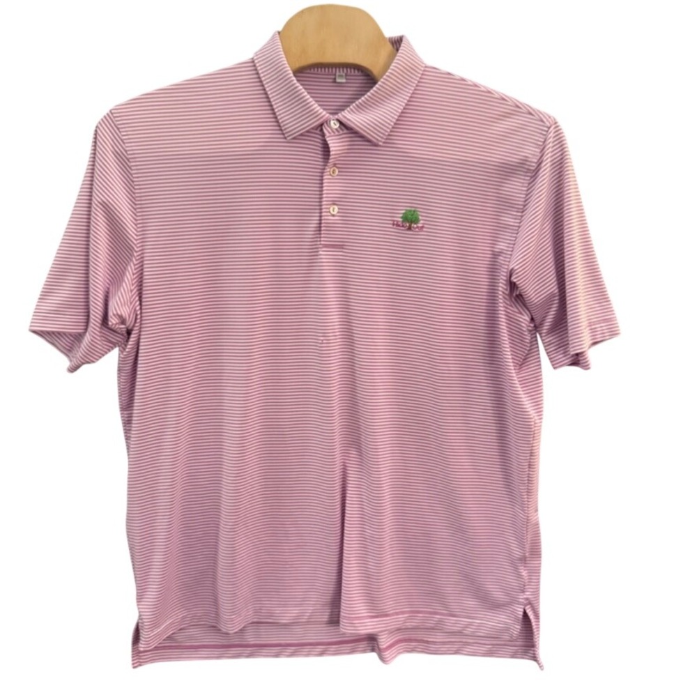 Peter Millar Summer Comfort Polo Shirt Mens XXL Pink White Stripe Hide Out Golf